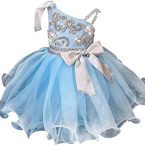 NEW Beautiful Sparkling Bling Rhinestone Blue Cinderella Baby Flower Gir… - Picture 3 of 5